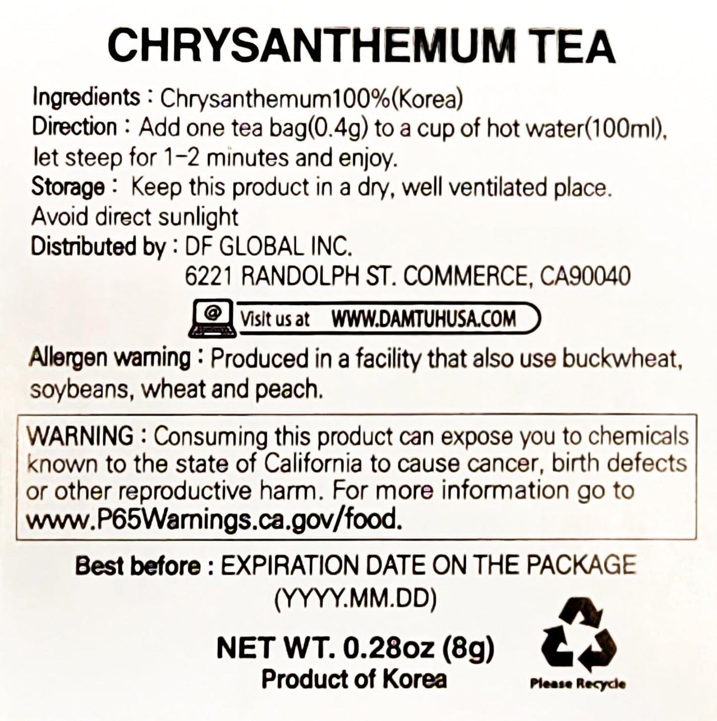 Damtuh Chrysanthemum Tea .4G X 20 Tea Bag