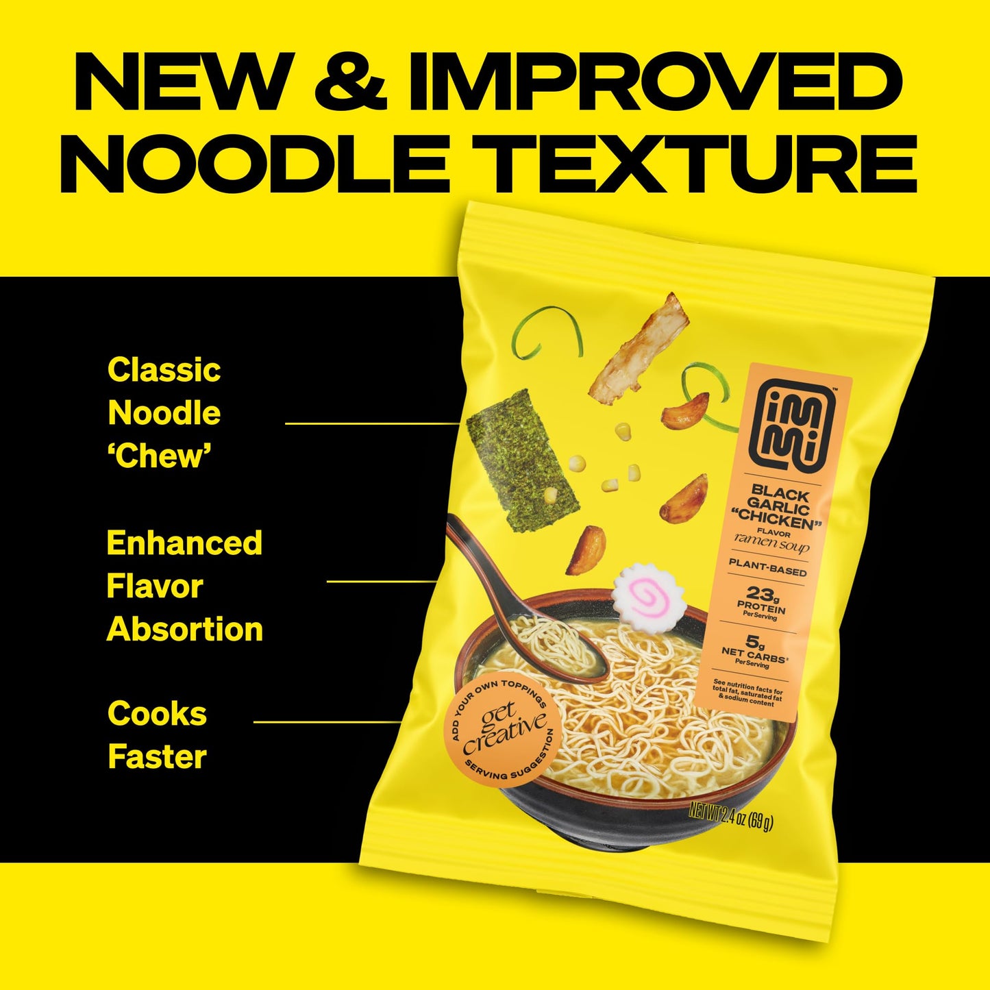 Immi Spicy Red Miso    Ramen - Improved Taste, Better Texture & More Protein - Vegan, High Protein Noodles - Low Carb, Zero Suga