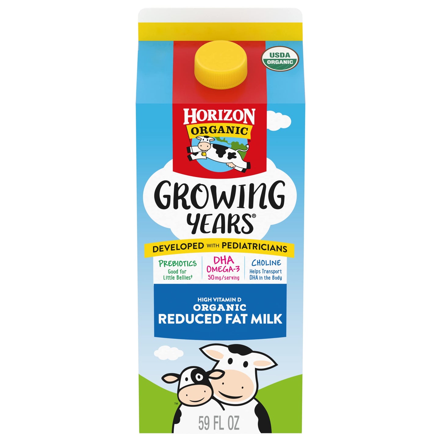 Horizon Organic Growing Years 2% Milk, High Vitamin D Reduced Fat Milk for Growing Kids with DHA Omega-3, Choline, and Prebiotic