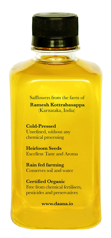 DAANA Organic Safflower Oil, Extra Virgin, Cold Pressed, High Oleic, 12 Fl Oz - USDA Certified, Healthy Cooking Oil