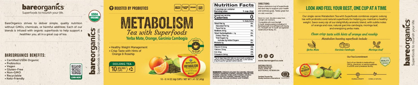 Metabolism Tea - Organic with Superfoods and Probiotics - 6 Pack