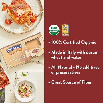DeLallo Whole Wheat Lasagna Noodles, Oven-Ready, 9 oz, Pack of 6, Made in Italy