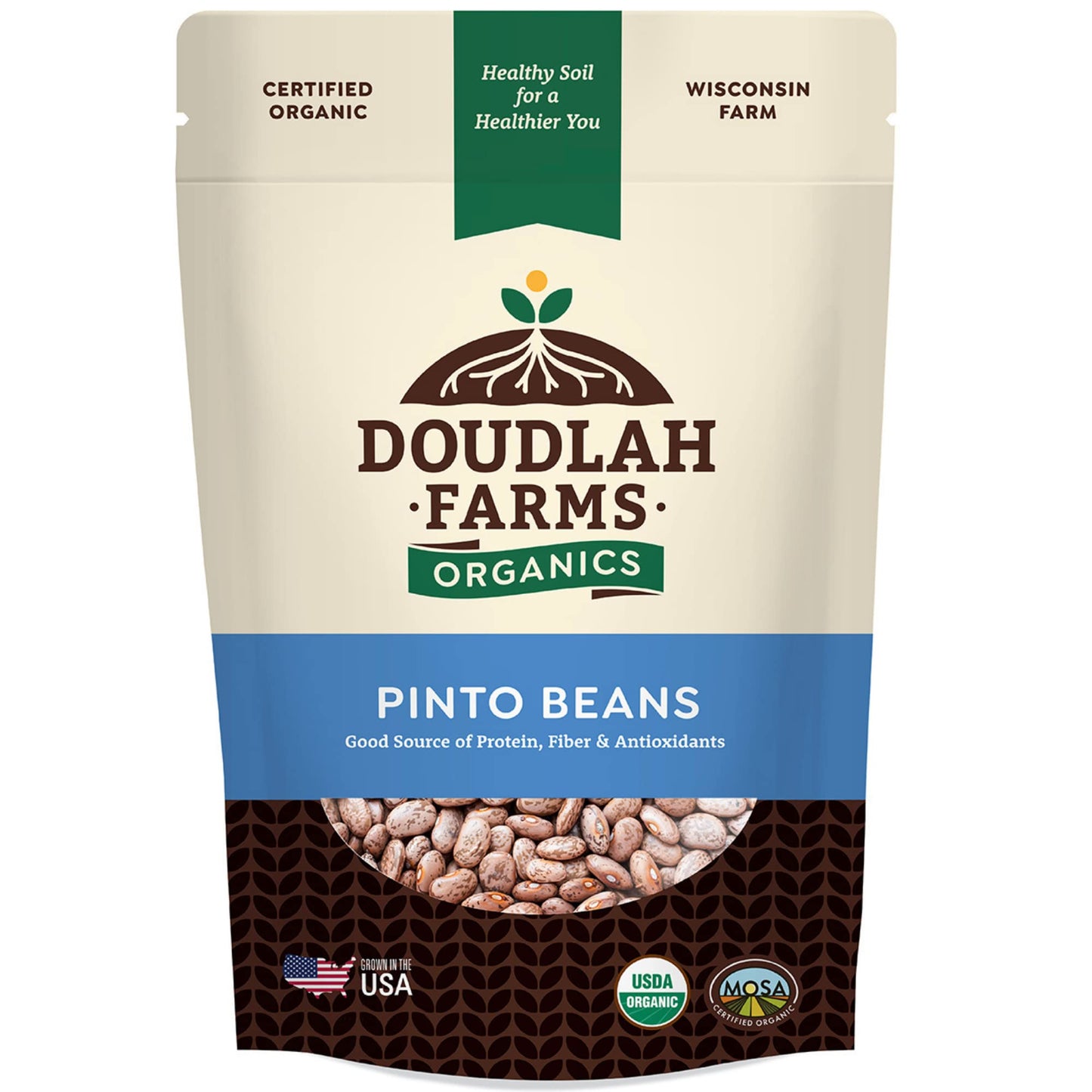 Organic Dried Pinto Beans 1lb Bulk by Doudlah Farms - Farmed From Regenerative Soil | Tested Clean Certified | Vegan, Non-GMO, G