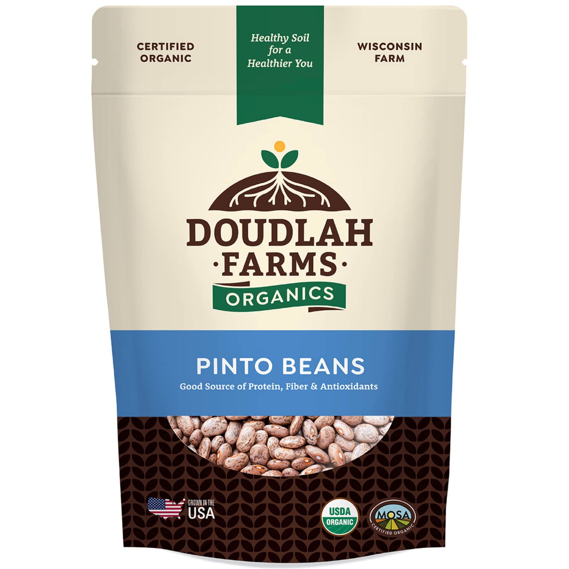 Organic Dried Pinto Beans 1lb Bulk by Doudlah Farms - Farmed From Regenerative Soil | Tested Clean Certified | Vegan, Non-GMO, G