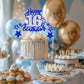 Happy 16Th Birthday Cake Topper, Blue And Silver Glitter Cake Toppers, 16 Year Birthday Party Cake Decoration