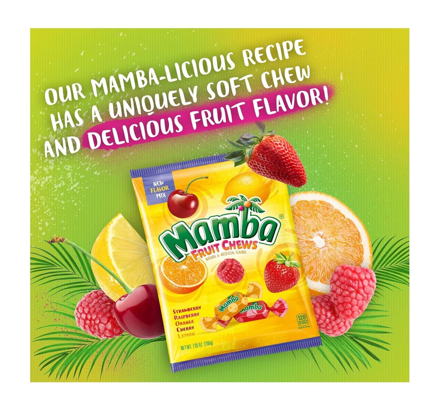 Mamba Fruit Chews - 2 lbs of Candy Individually Wrapped - Enjoy the Delicious Flavors of Strawberry  Orange and Raspberry  Stock up and Share