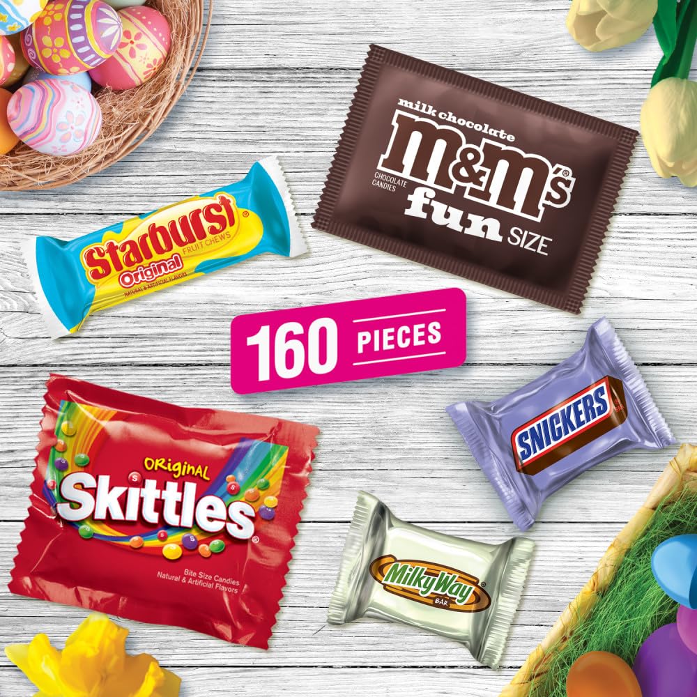 Mars Skittles, M&M'S, Snickers, Starburst & Milky Way Easter Candy Variety Pack - 160 Ct Bulk Bag
