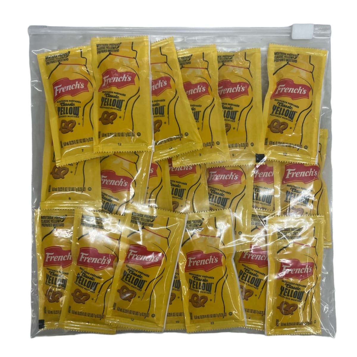 CHRONOS Frenchs Mustard Packets - 50 Count Single Serve (7g each) with Food Safe Slide Seal Bag
