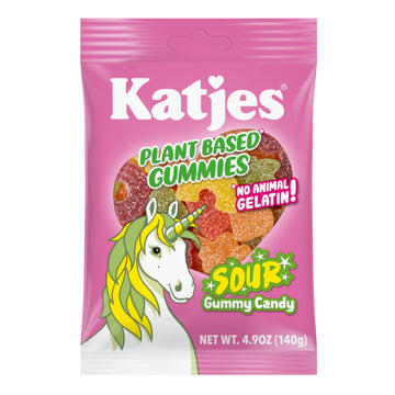 Katjes Plant Based Sour Gummy Candy 3 Pack - Passion Fruit, Orange, Lime, Raspberry & Black Currant Flavored Gummies - Palm Oil Free - No Animal Gelatin - No High Fructose Corn Syrup, 4.9Oz