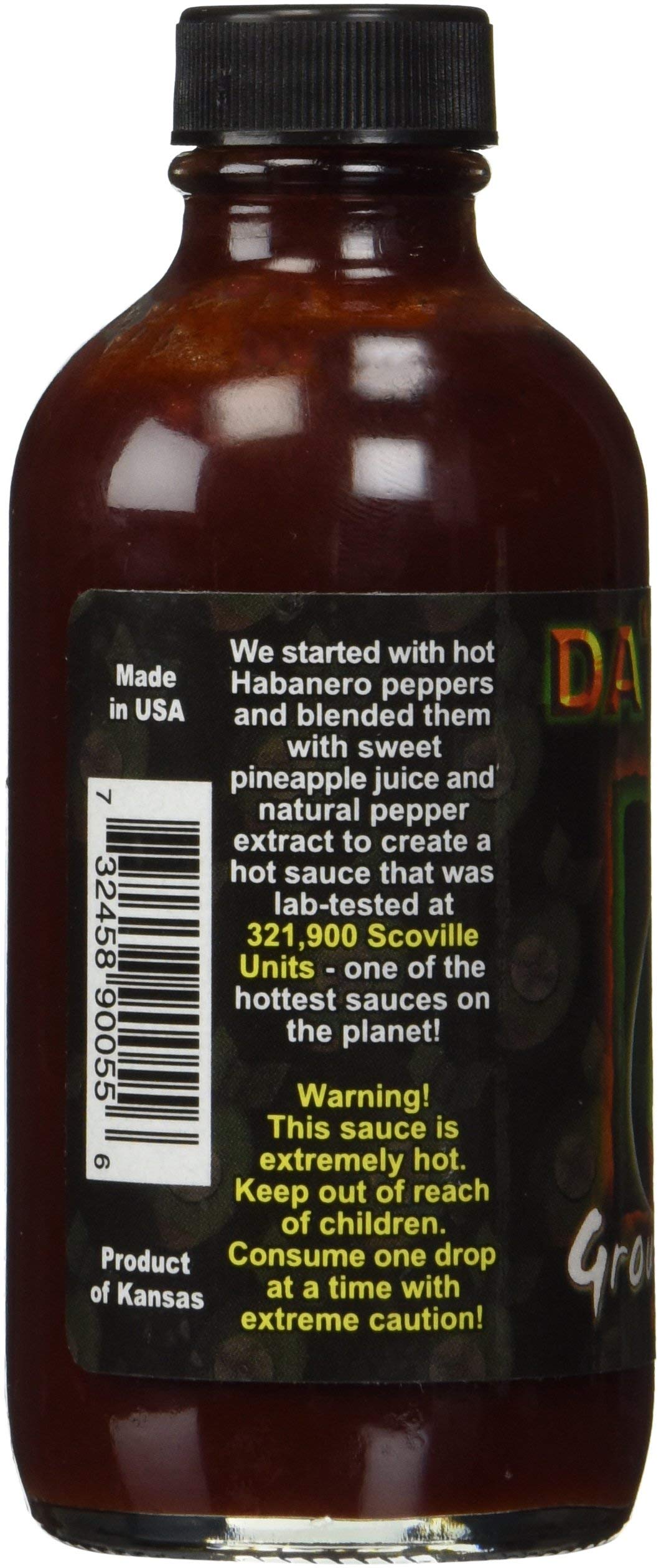 Da   Original Hot Sauce - 321,900 Scovilles - 4oz Bottle - Made in USA - Non-GMO, Gluten Free, Sugar Free - Pack of 1