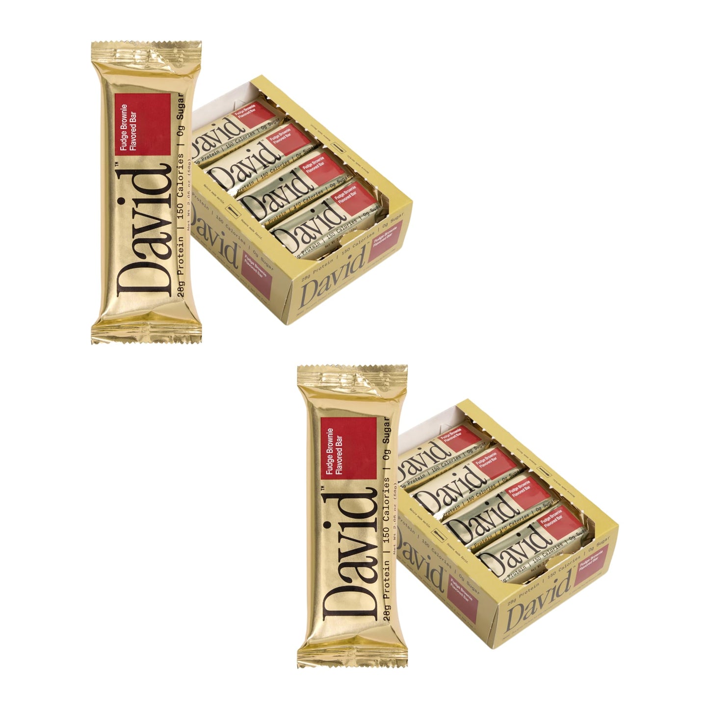 David Protein Bar  Fudge Brownie  24 Protein Bars | 28g of Protein | 150 Calories | 0g of Sugar - High Protein  Low Carb  Gluten Free Protein Bar  Pack of 24