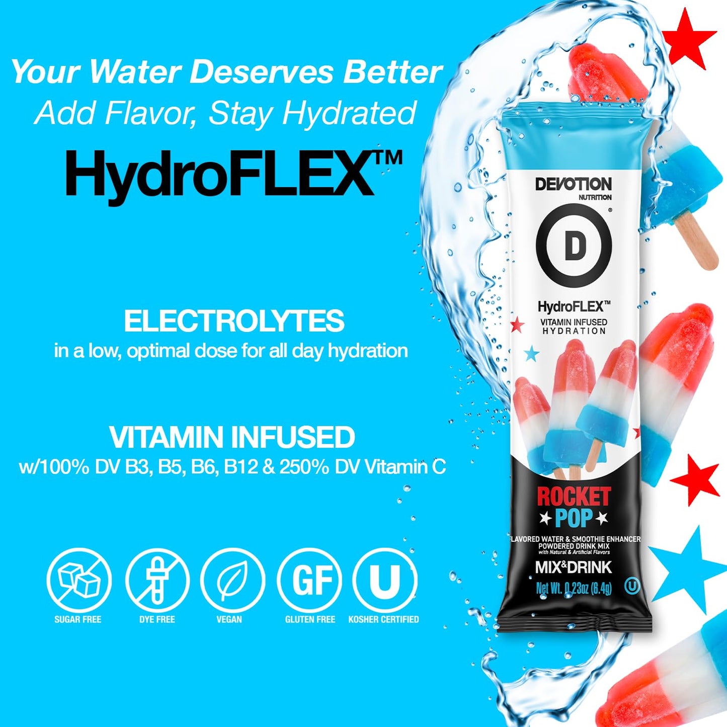 Devotion Nutrition Hydroflex Water Flavoring Packets - Sugar-Free Hydration With Vitamins & Electrolytes - Dye-Free, Gluten-Free