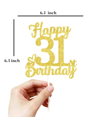 31 Birthday Cake Toppers - Gold Glitter, 31St Birthday Decorations For Men & Women