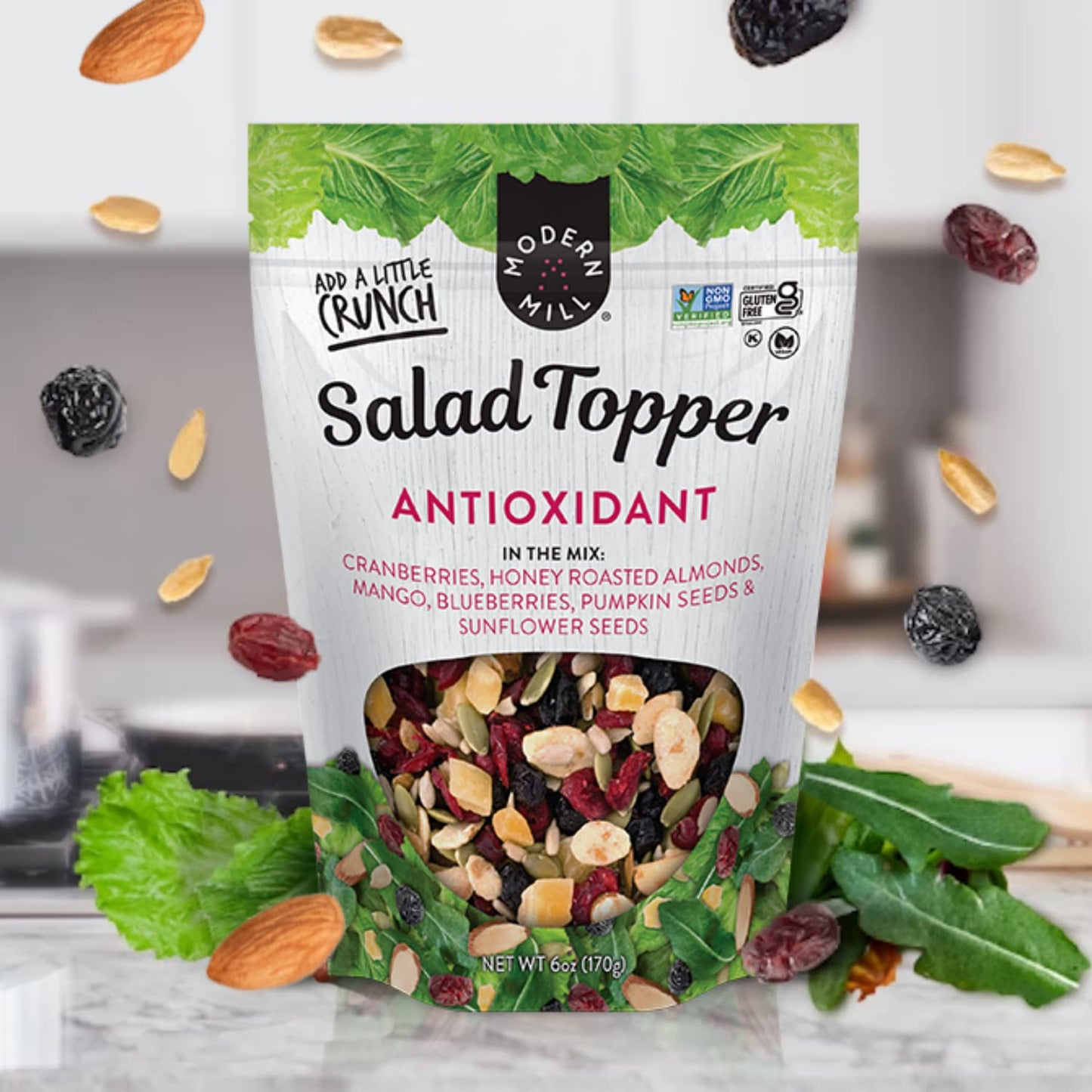 Modern Mill Antioxidant Salad Topper - Mixed Nuts, Dried Cranberries & Blueberries, Gluten Free, 12oz Bag, Plant Protein, Low Sodium