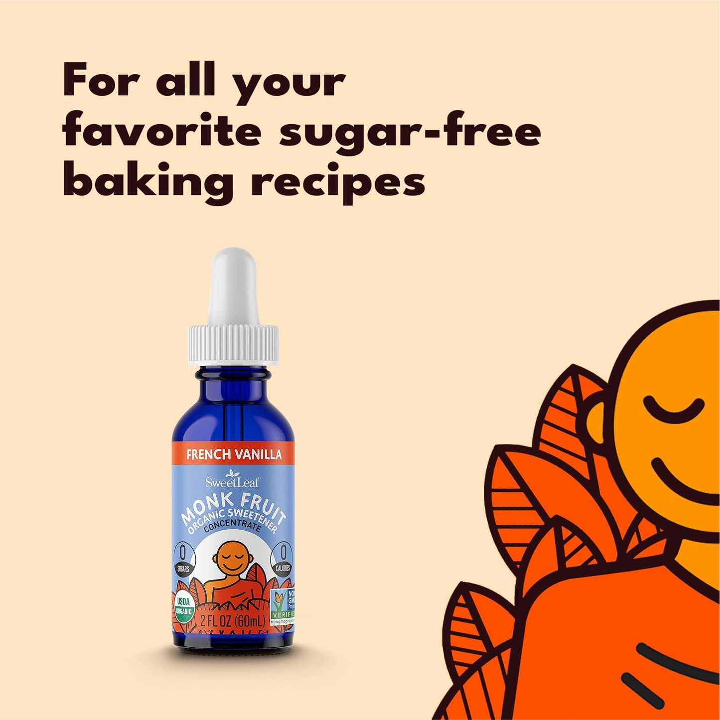 Sweetleaf French Vanilla Liquid Monk Fruit - Monk Fruit Liquid Sweetener Drops, Organic Monk Fruit Extract, Zero Calorie Sweeten
