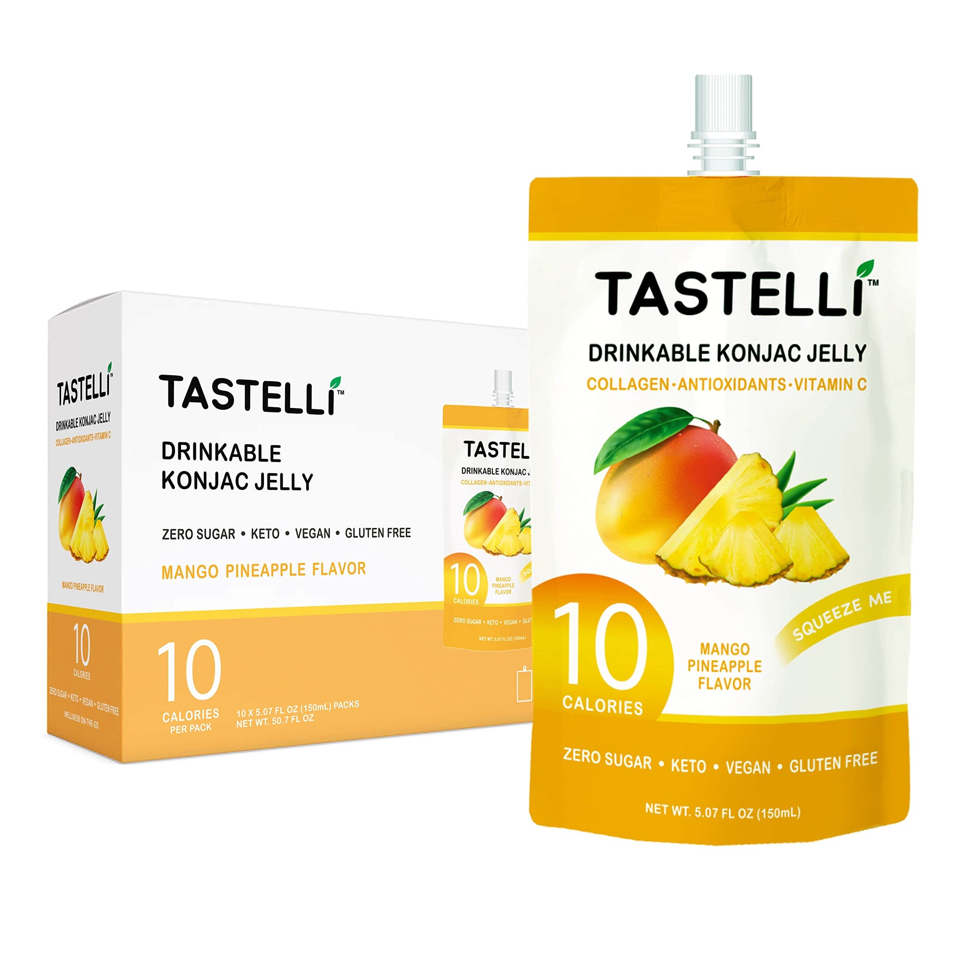 Tastelli Konjac Jelly Infused with Collagen Drink + Vitamin C + Antioxidants / 10 Calories, Vegan, Zero Sugar/Healthy Drinkable 