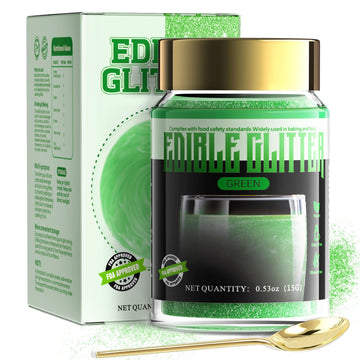 LOCDO Edible Glitter, Luster Dust for Food & Drinks, Vegan, Allergen-Free, Large 15G, Green