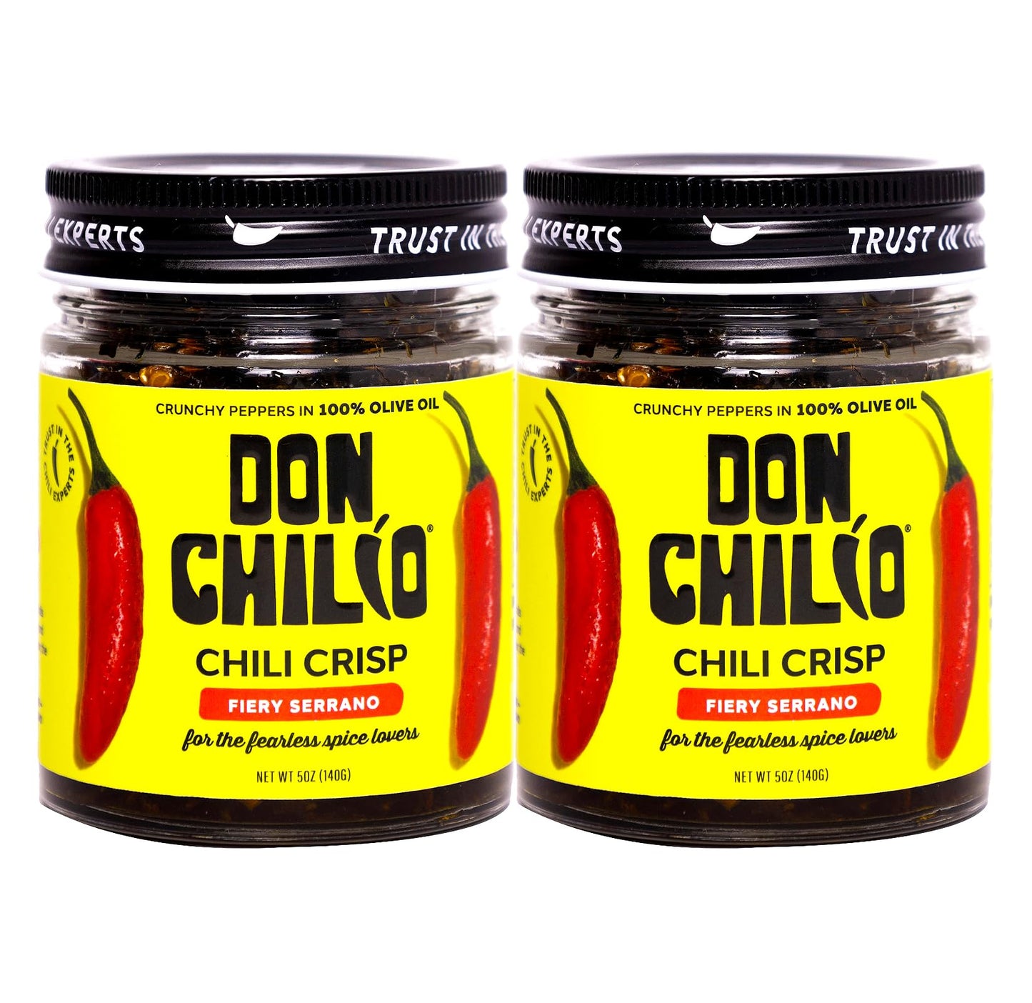 Don Chilio Medium Heat Serrano Chile Crisp – 5 oz, 2 Pack – Crunchy Fried Chili Peppers in Olive Oil – Keto-Friendly, Vegan, Gluten Free
