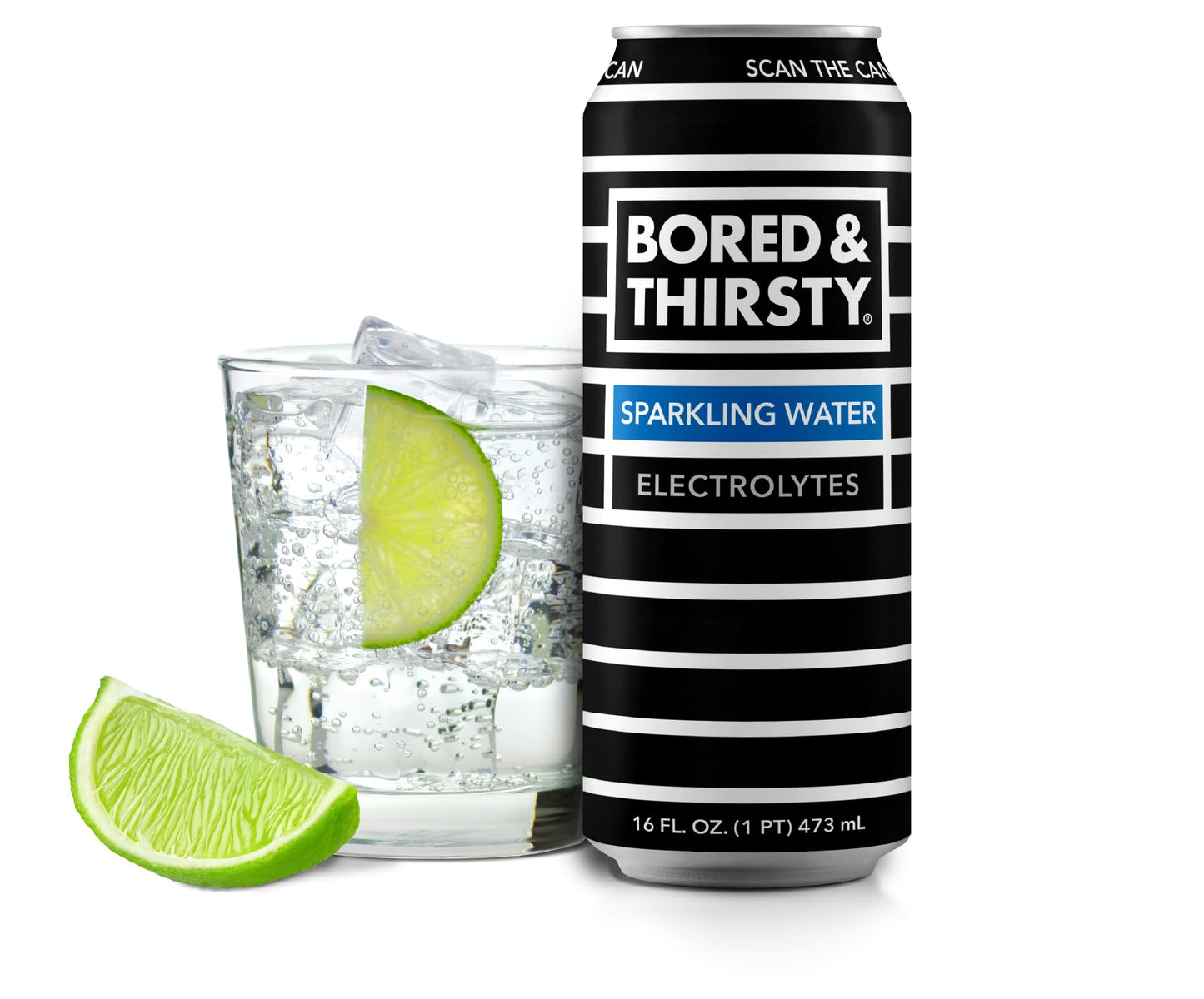 Bored & Thirsty Sparkling Water with Electrolytes, 16 Fl Oz, 12 Pack, 100% Recyclable Aluminum Cans
