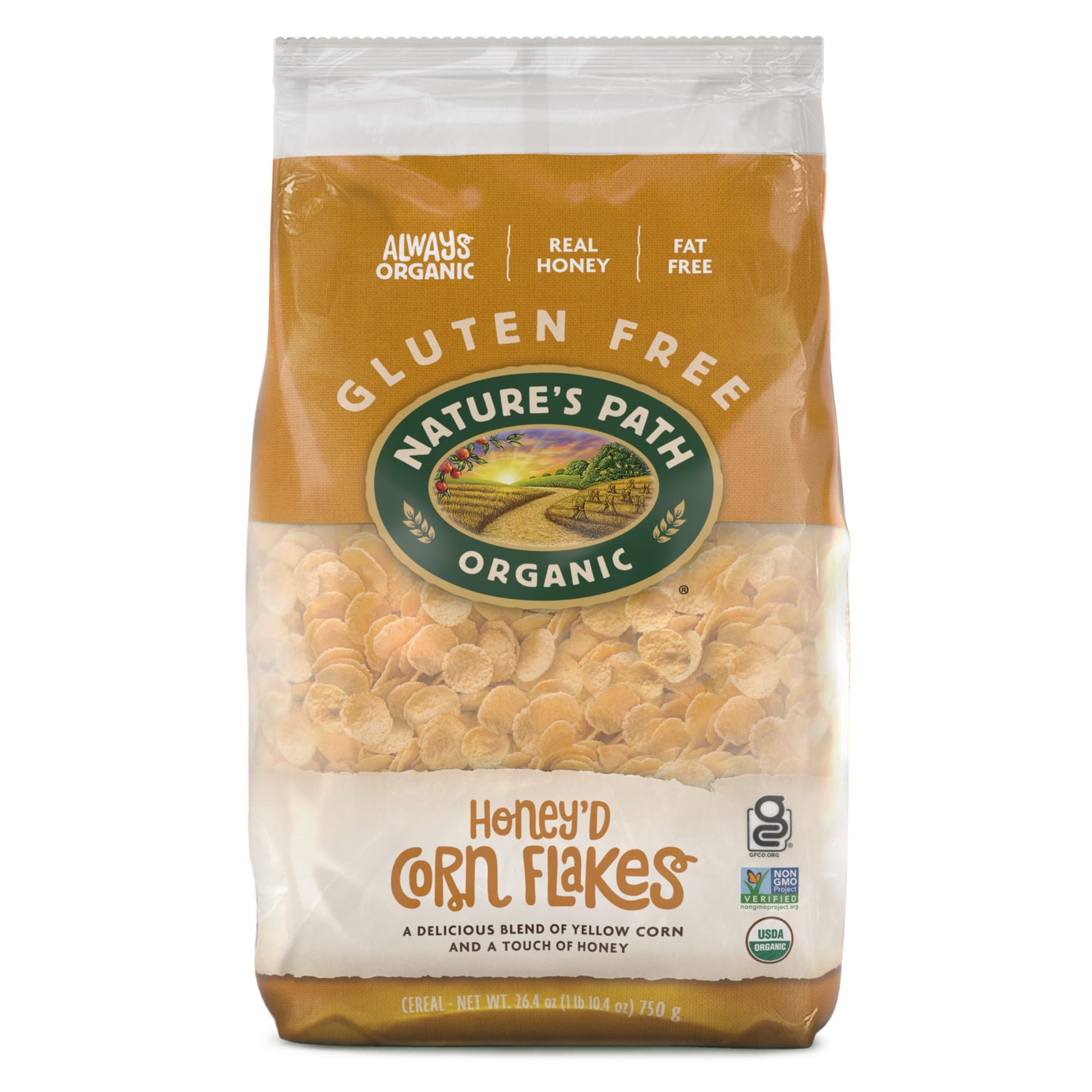 Nature s Path Organic Honey D Corn Flakes Cereal, 26.4 oz (Pack of 6), Gluten Free, Non-GMO, Earth Friendly Packaging