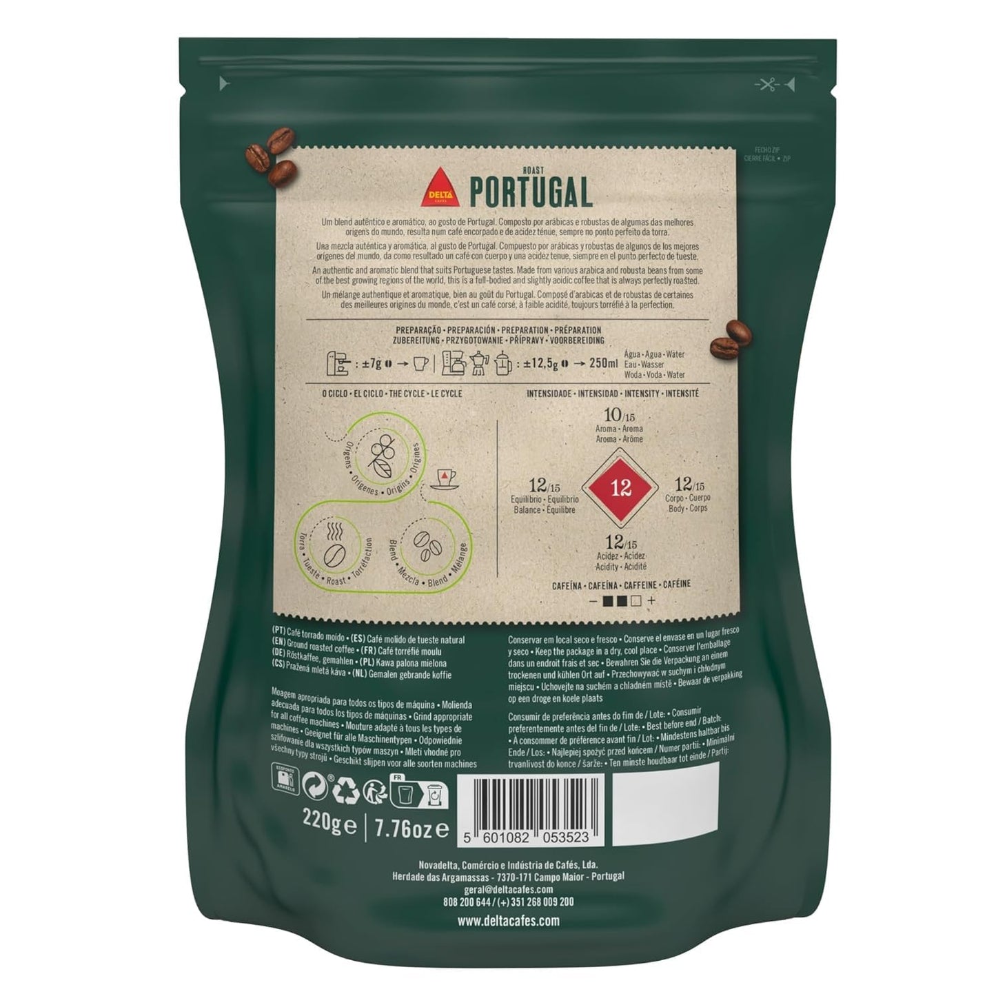 Delta Cafés Ground Coffee, Medium Roast, Espresso Machine Compatible, 7.76 Ounces