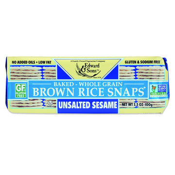 Edward & Son'S Unsalted Sesame Brown Rice Snaps - Rice Crackers Gluten Free, Whole Grain, Oven Baked, Low Fat, Non-Gmo, Usda Org