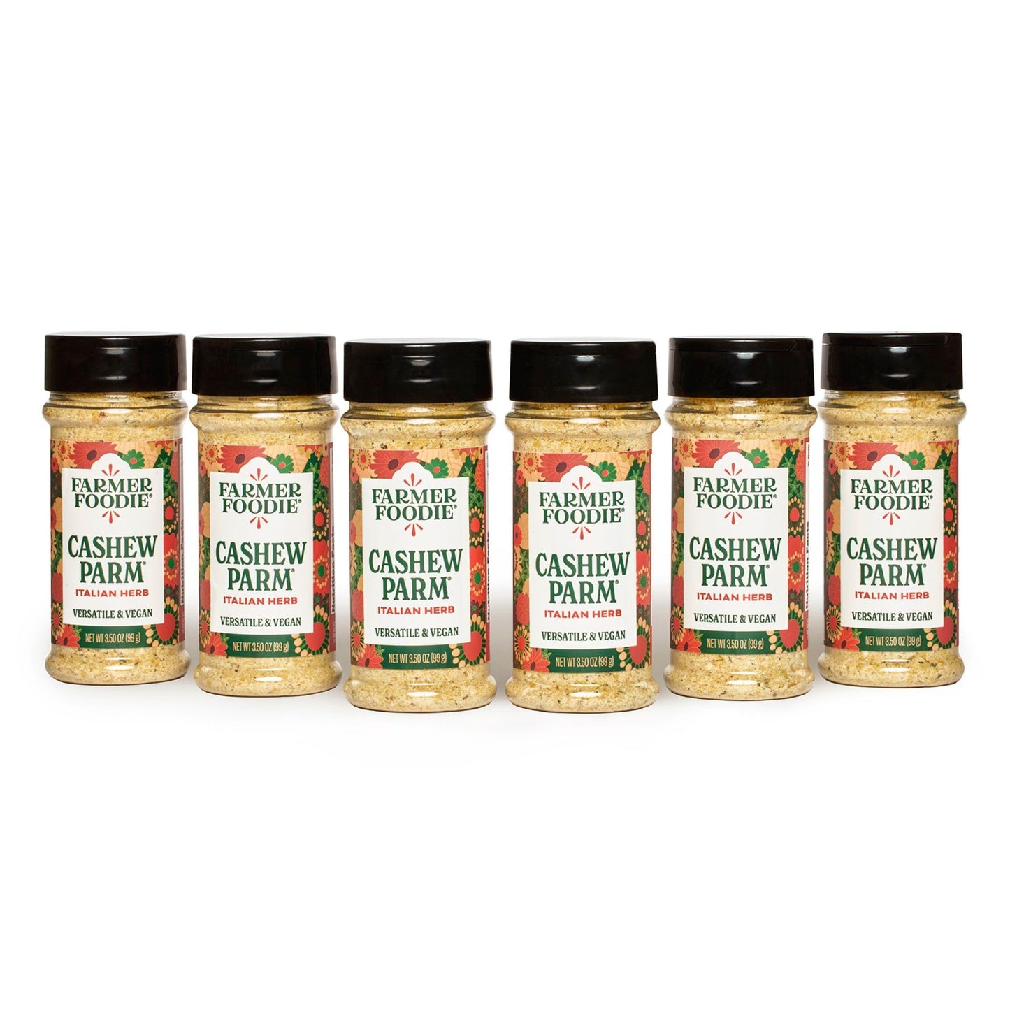 Farmer Foodie | Italian Herb | Vegan Dairy-Free Cashew Parmesan Cheese Alternative | Grated | Gluten-Free | Six-Pack | 6 X 3.5 Oz Jar With Pour & Sprinkle Cap | 21 Oz Total