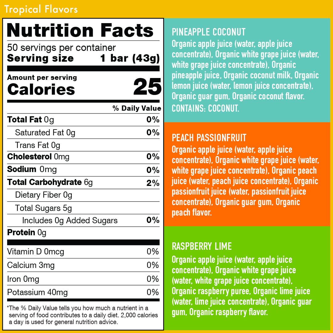 Deebees Organics Tropical Superfruit Freezie Pops, No Added Sugars, No Artificial Flavors Or Colors (Pack Of 50)