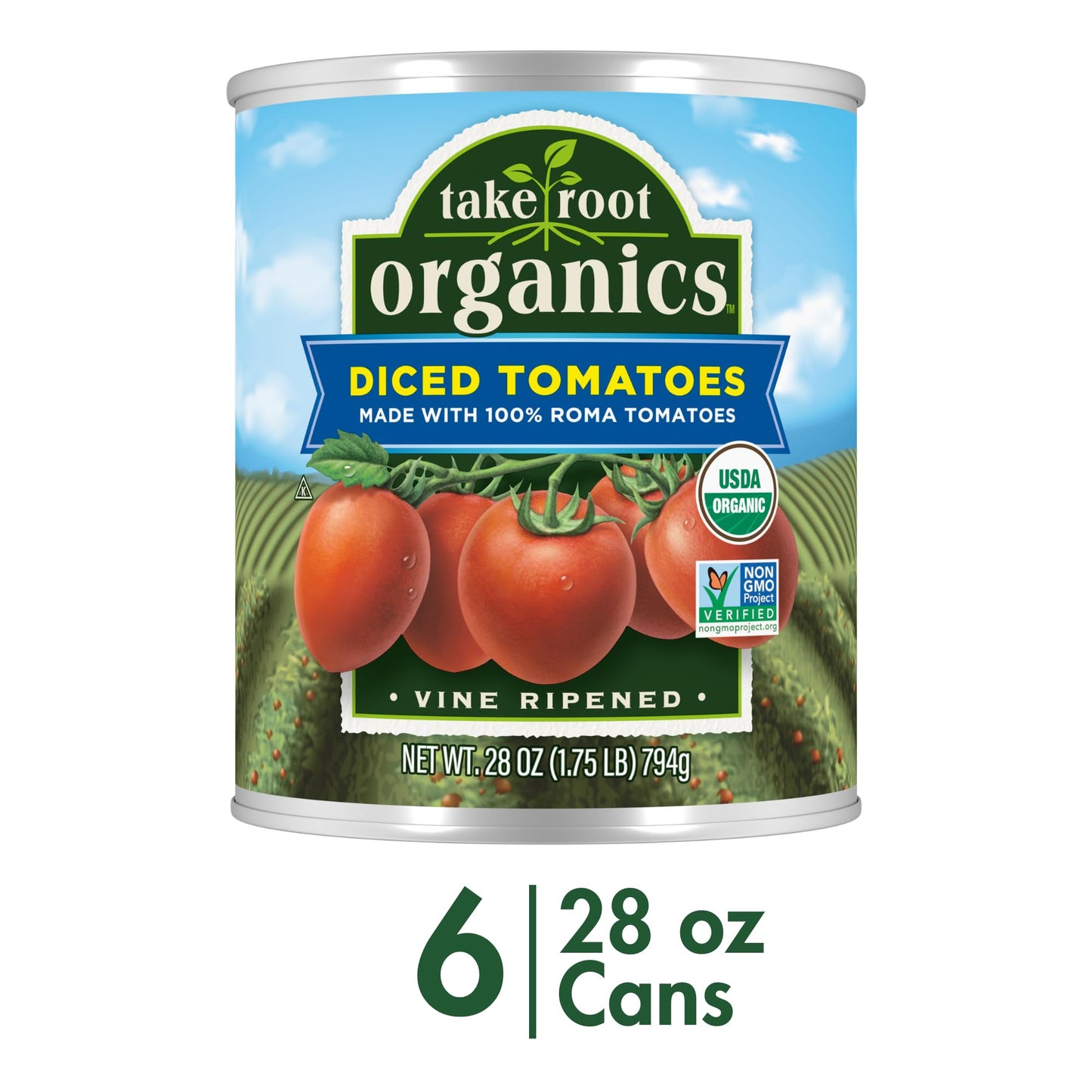Take Root Organics Canned Organic Diced Tomatoes, 28 Oz Can (Pack Of 6 Cans)