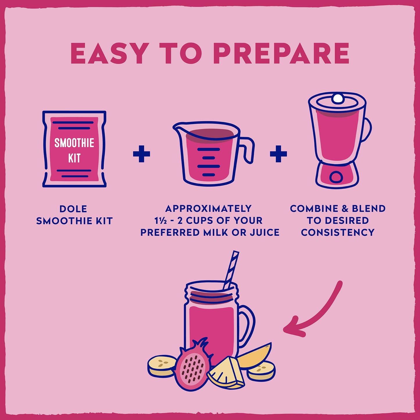 Dole Dream with Dragon Fruit Smoothie Kit - Frozen Crafted Smoothie Blend for Metabolism Support - Includes 4 Pre-Measured Bags