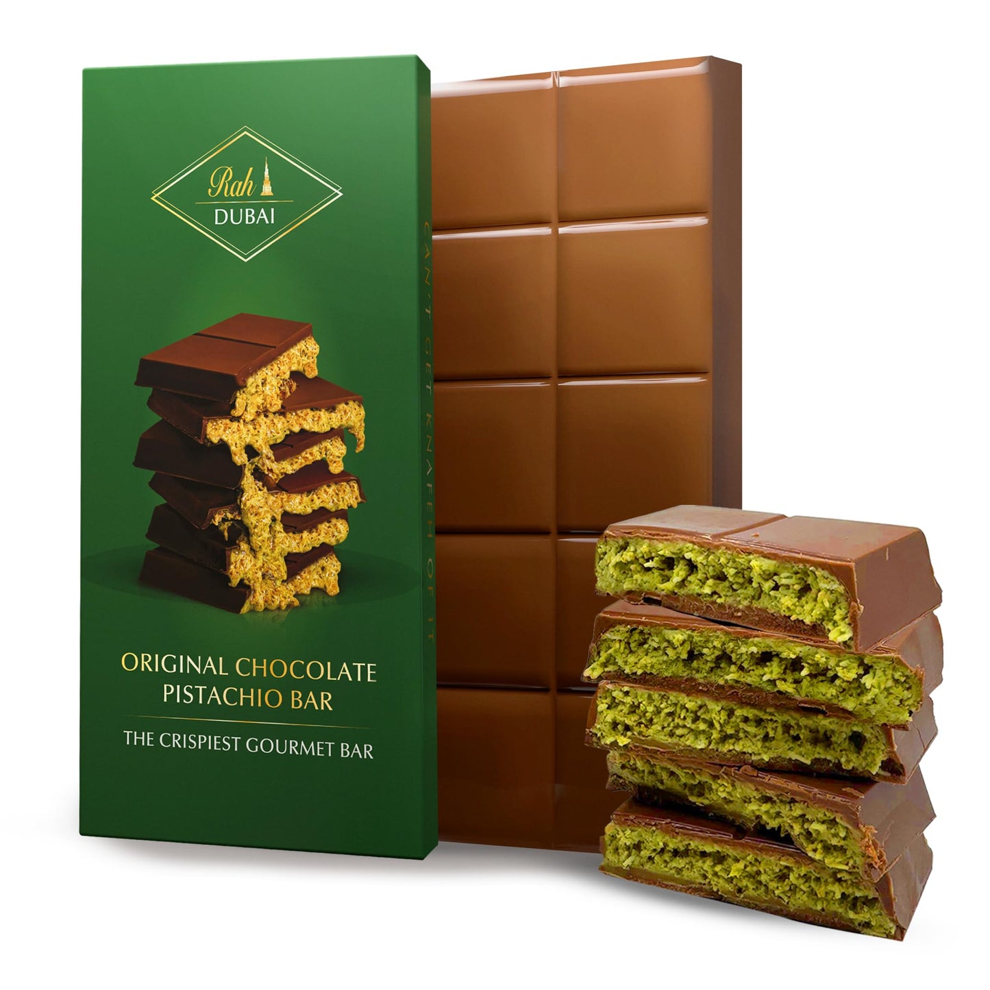 Rah Viral Dubai Chocolate Bar Pistachio Original, 7oz - 200gr, Loaded Knafeh Dubai Pistachio Chocolate Bar with Kunafa | Premium