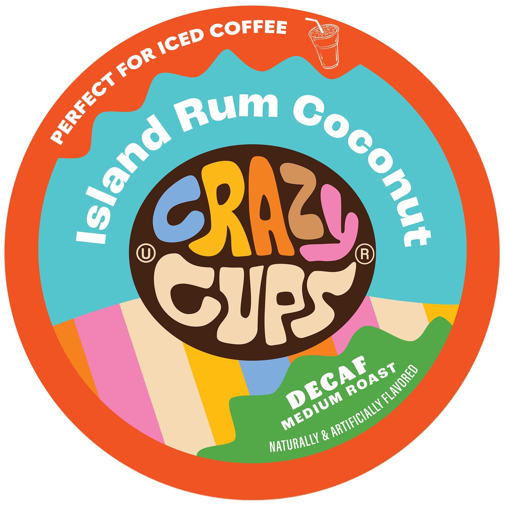 Crazy Cups Decaf Flavored Coffee Pods, Island Rum Coconut, 22 Count, Compatible with K Cup Keurig Machines