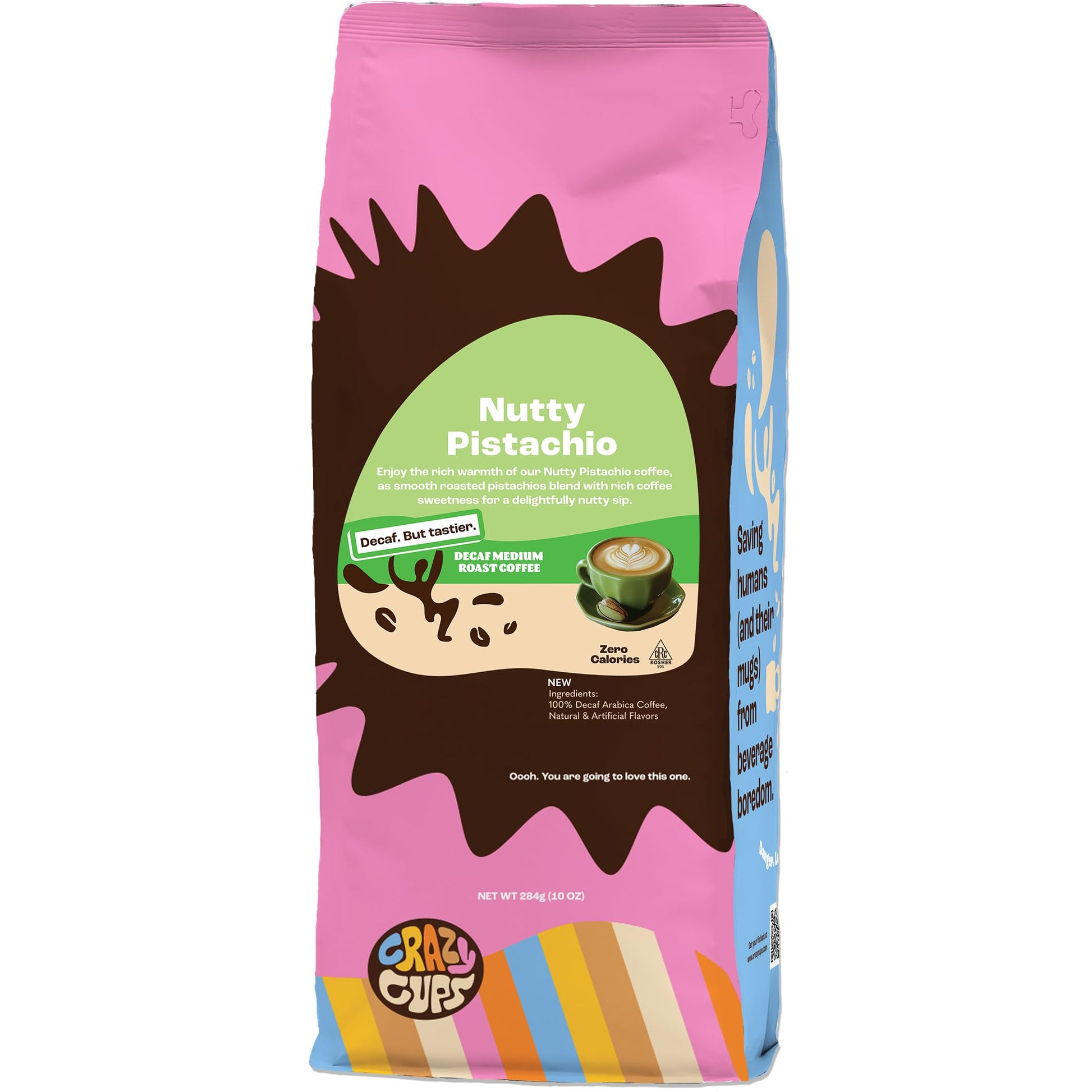 Crazy Cups Decaf Flavored Ground Coffee  Decaffeinated Pistachio Coffee In 10 Oz Bag  For Brewing Hot Or Iced