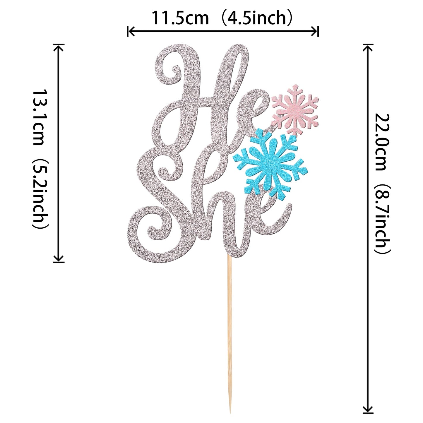 1 Pcs Snowflake He Or She Cake Topper Glitter Gender Reveal Boy Or Girl Cake Pick For Snowflake Gender Reveal Baby Shower Kids B