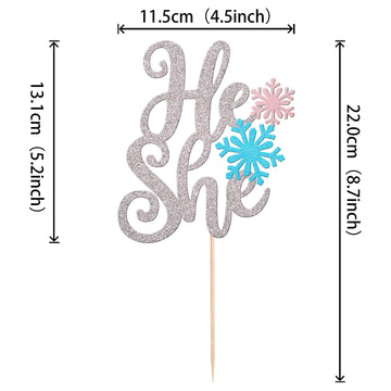 1 Pcs Snowflake He Or She Cake Topper Glitter Gender Reveal Boy Or Girl Cake Pick For Snowflake Gender Reveal Baby Shower Kids B