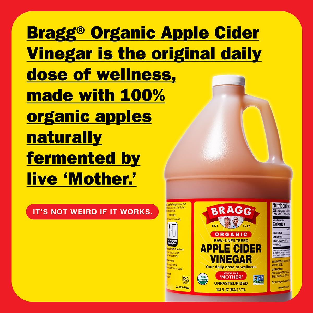 Bragg Organic Apple Cider Vinegar - Raw and Unfiltered - 1 gal (128 fl oz) - Model 74305011283