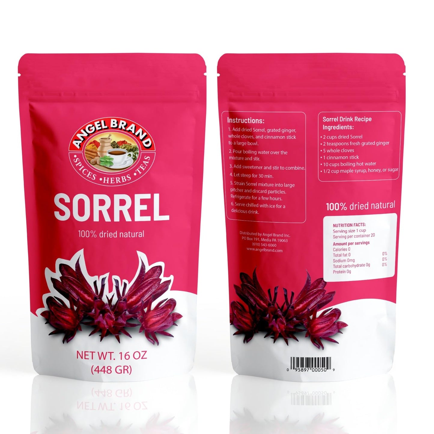 Angel Brand Sorrel leaves 1 Lbs Pouch - Discover Rich Flavor and Aroma of Healthful Delights with Hibiscus Flowers leaf, Craftin