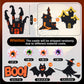 HIYZI Halloween Cake Toppers 48 Pcs 3D Decorations, Plastic, Witch, Bat, Castle, Spider, Skull, Pumpkin, Eyeballs, Hands, Tombstone