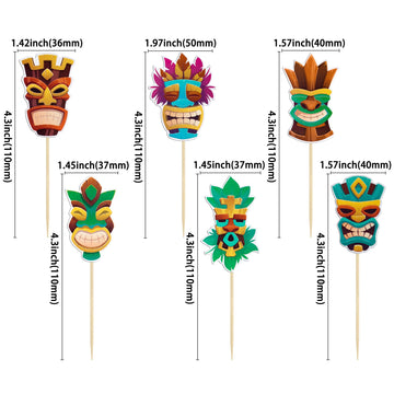 Gyufise 36Pcs Hawaii Tiki Cupcake Toppers Hawaiian Tropical Tiki Totem Hawaiian Themed Party Cake Decorations For Summer Aloha T