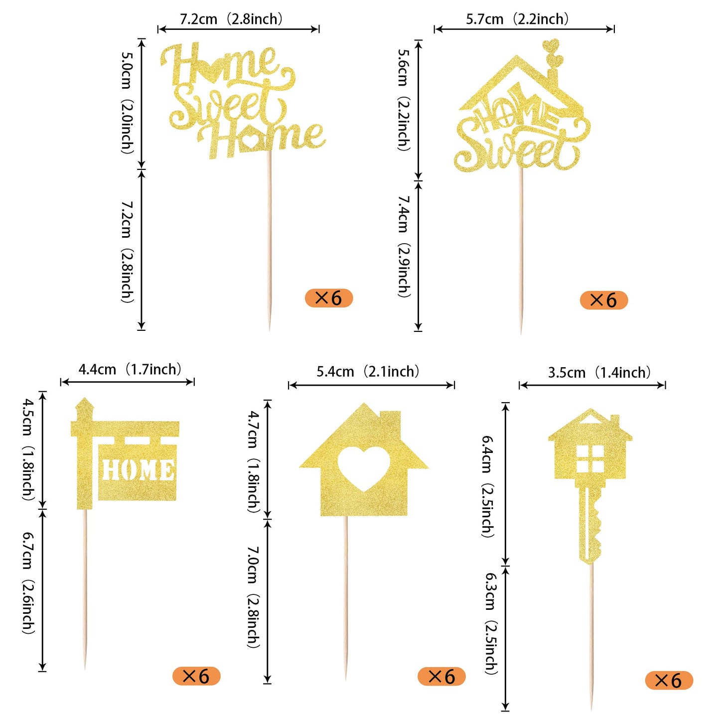 Rssta i 30 Pack Cupcake Toppers Glitter Key Housewarming Cake Picks 2.1-2.8x4.6-4.8 inches Design 1 Gold