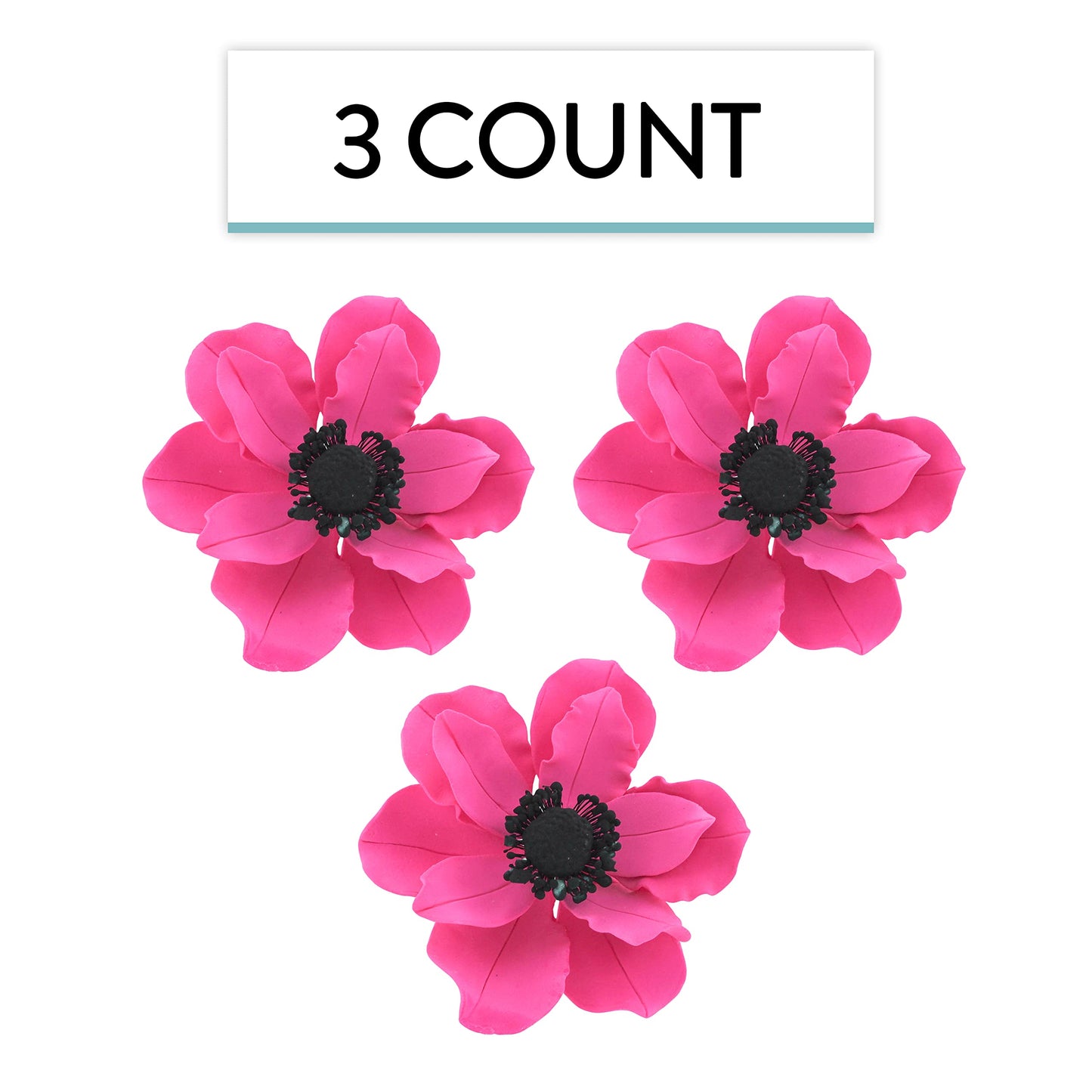 Global Sugar Art Anemone Wind Flower Sugar Cake Flowers Hot Pink, 3 Count By Chef Alan Tetreault