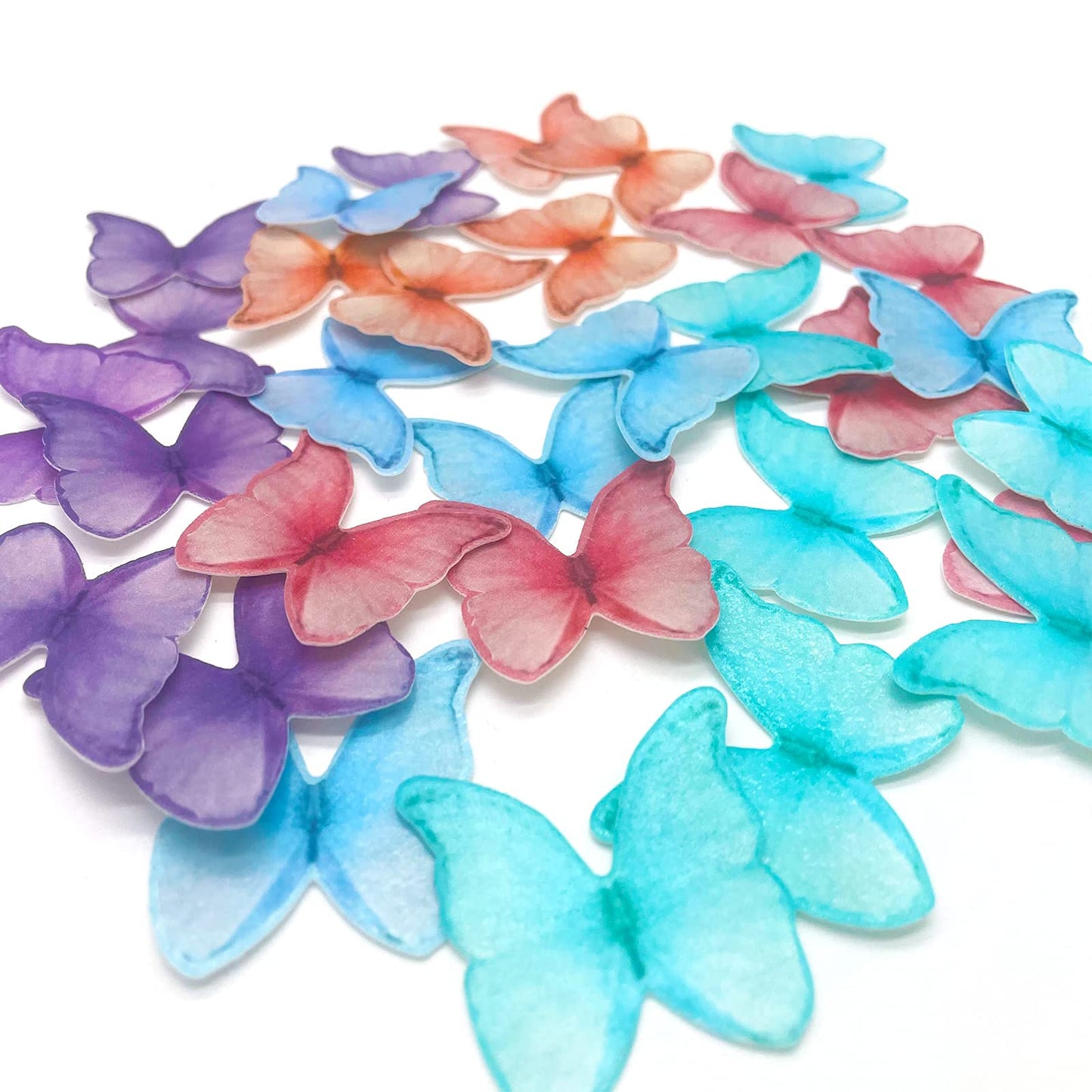 GEORLD Edible Wafer Paper Butterflies, Set of 48, 1.77 x 1.18 inches, Purple Pink Green Cake Decorations
