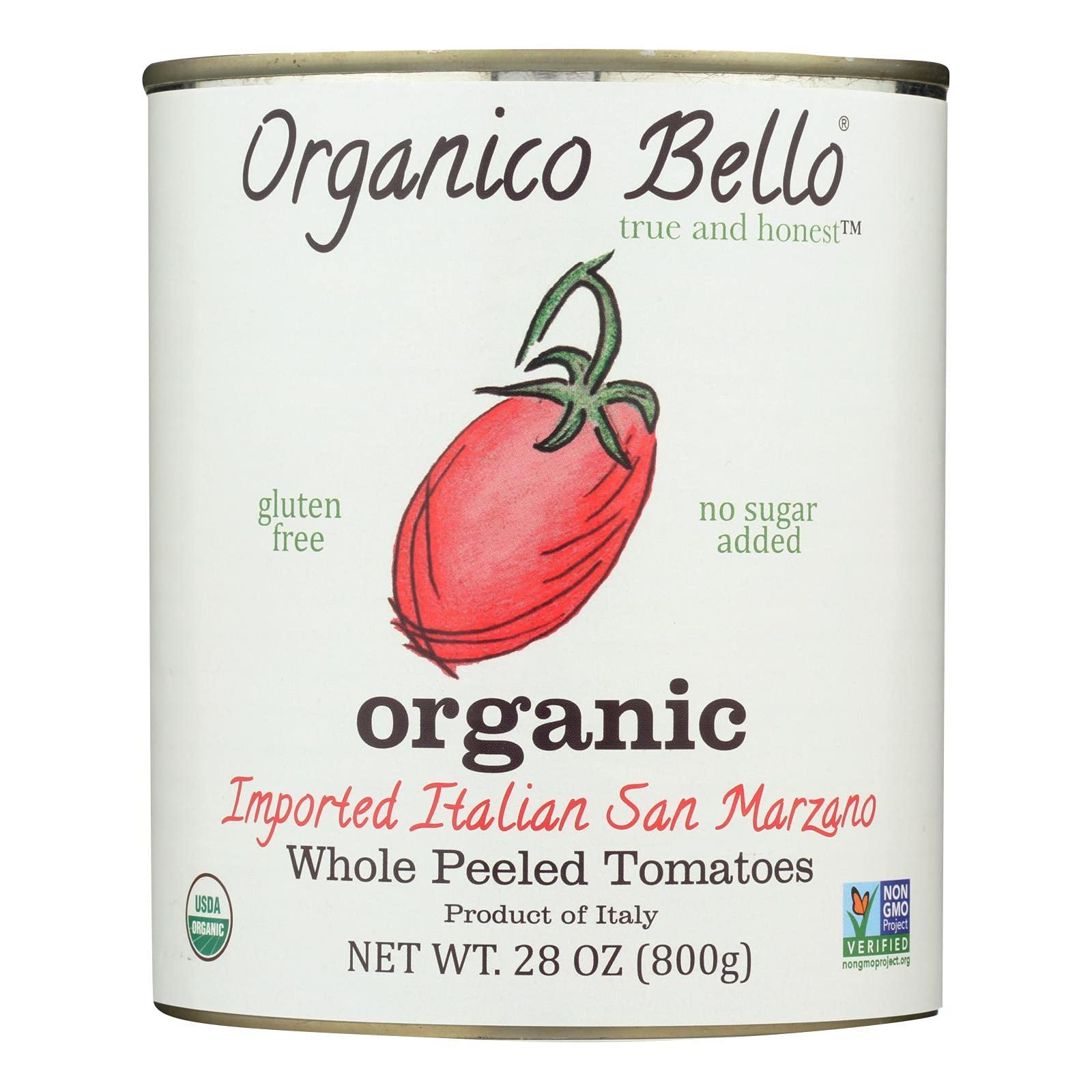Organico Bello, 100% Organic San Marzano Tomatoes,Whole Peeled, Pack of 12, Size 28 OZ - No Artificial Ingredients Gluten Free G