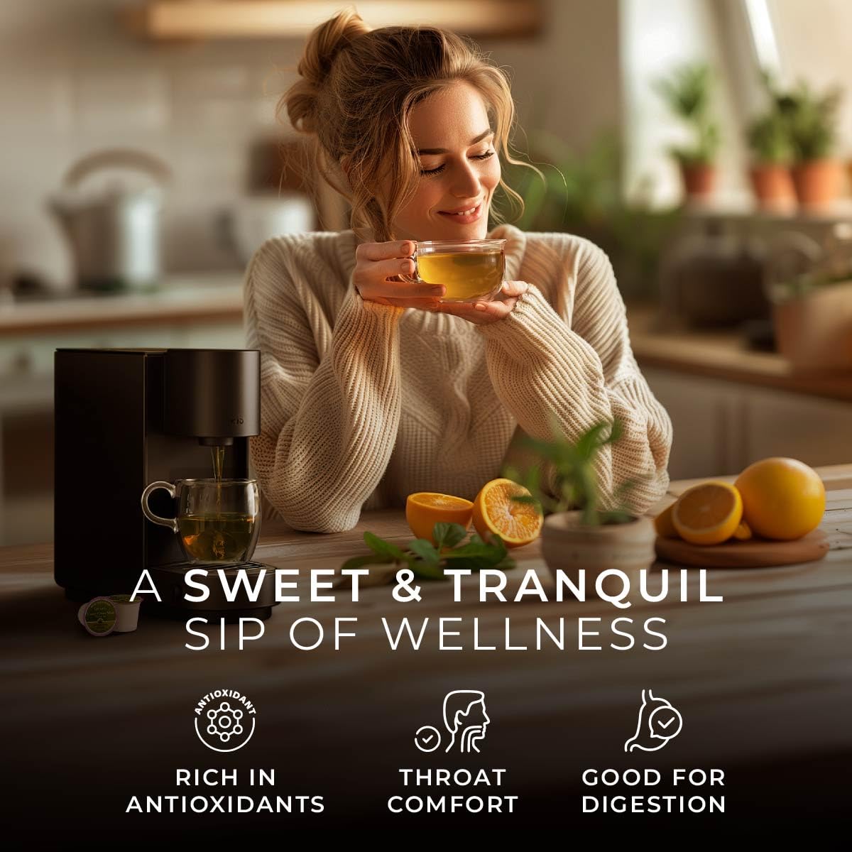 Gya Tea Co Honey Citrus Mint Herbal Tea Pods - Decaf Wellness Tea, 16 Count