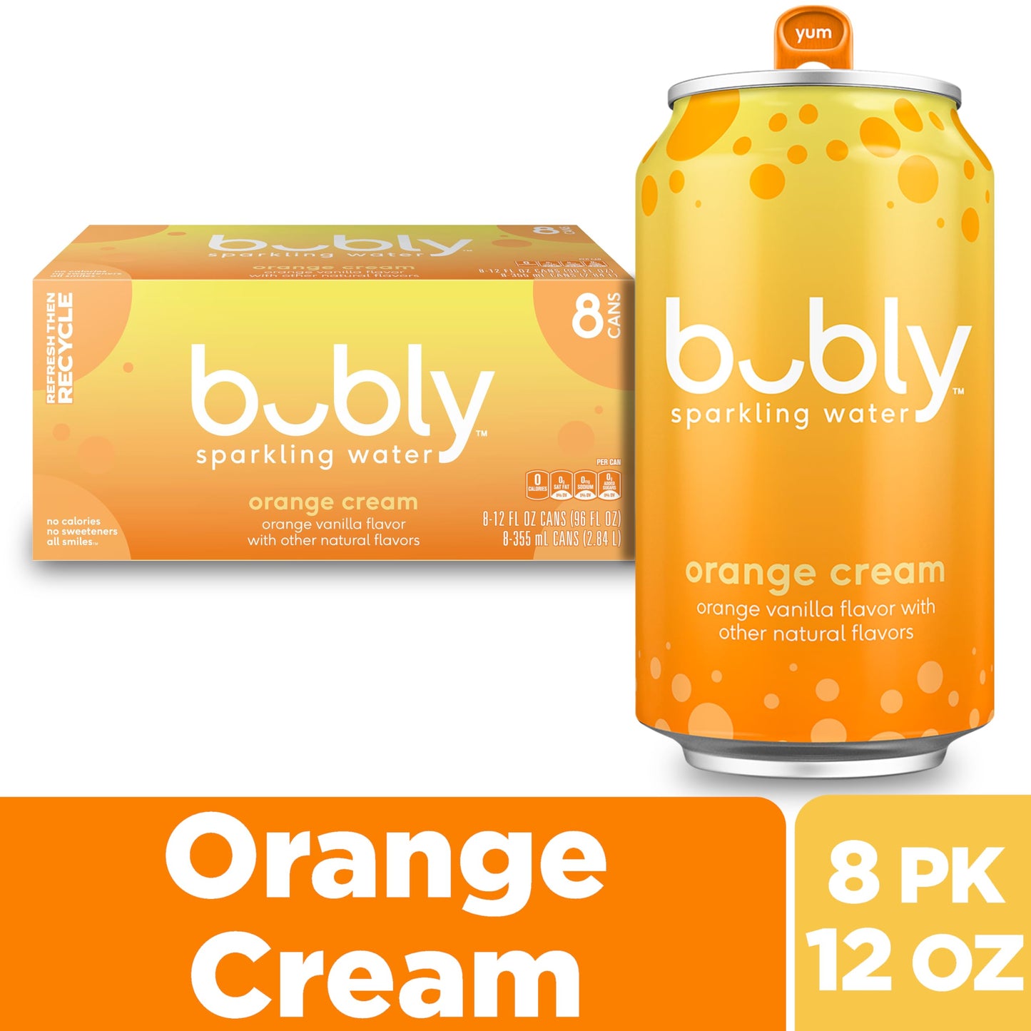 bubly Sparkling Water, Zero Sugar & Zero Calories, Seltzer Water, Orange Creamsicle, 12 Fl Oz Cans (Pack of 8)