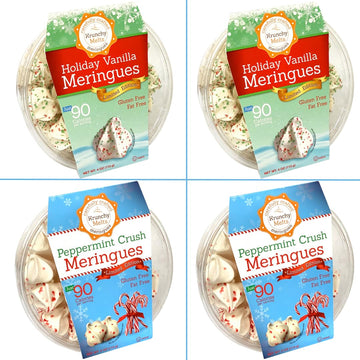 4 Pack Krunchy Melts Original Meringue Cookies | Holiday Season 4-Pack | 2 Holiday Vanilla, 2 Peppermint Crush | Only 80-90 Calo