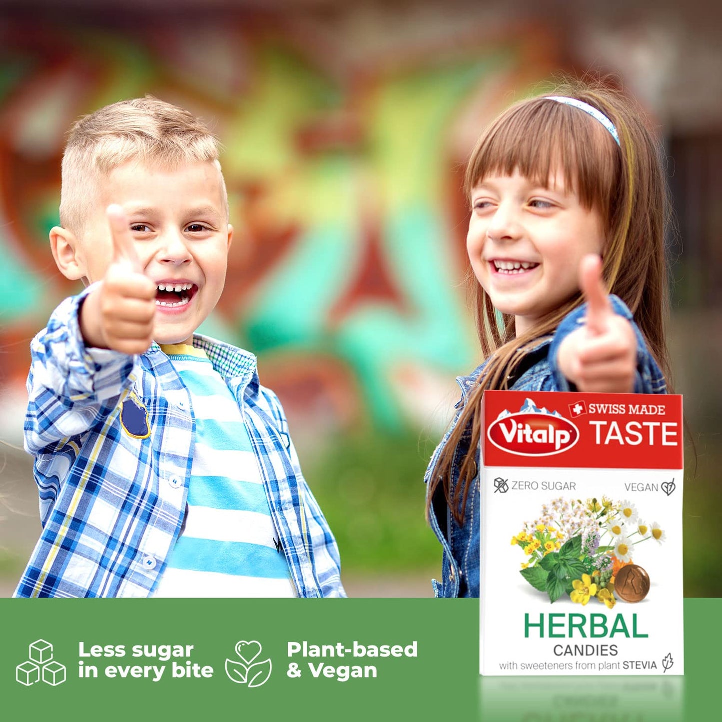 Vitalp Taste, Swiss Made, Sugar Free Candy With Stevia, Vegan, Herbal Flavor, 25G/0.88 Ounce Packs, 16 Boxes