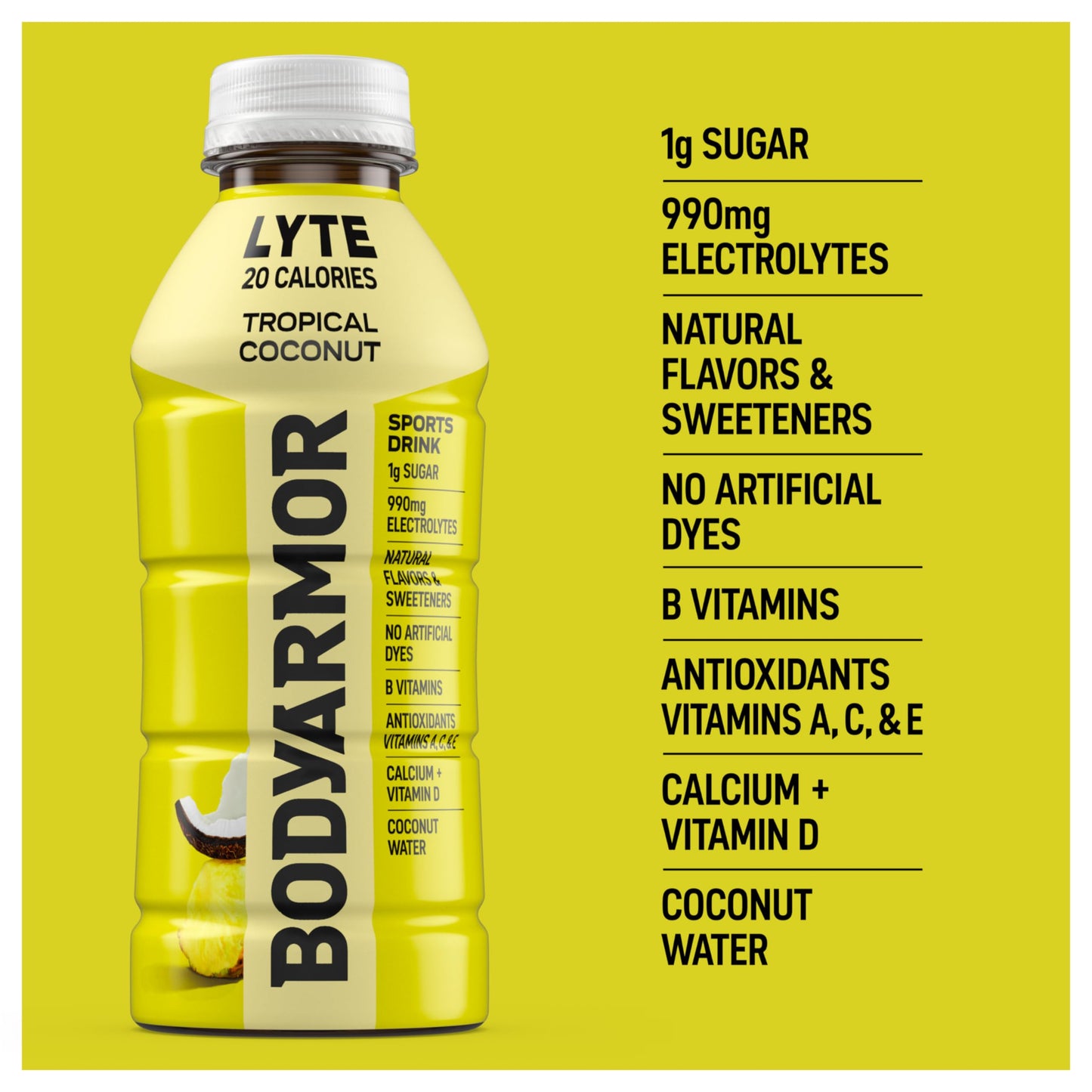 BODYARMOR LYTE Sports Drink Low-Calorie Sports Beverage, Tropical Coconut, Coconut Water Hydration, Natural Flavors With Vitamin