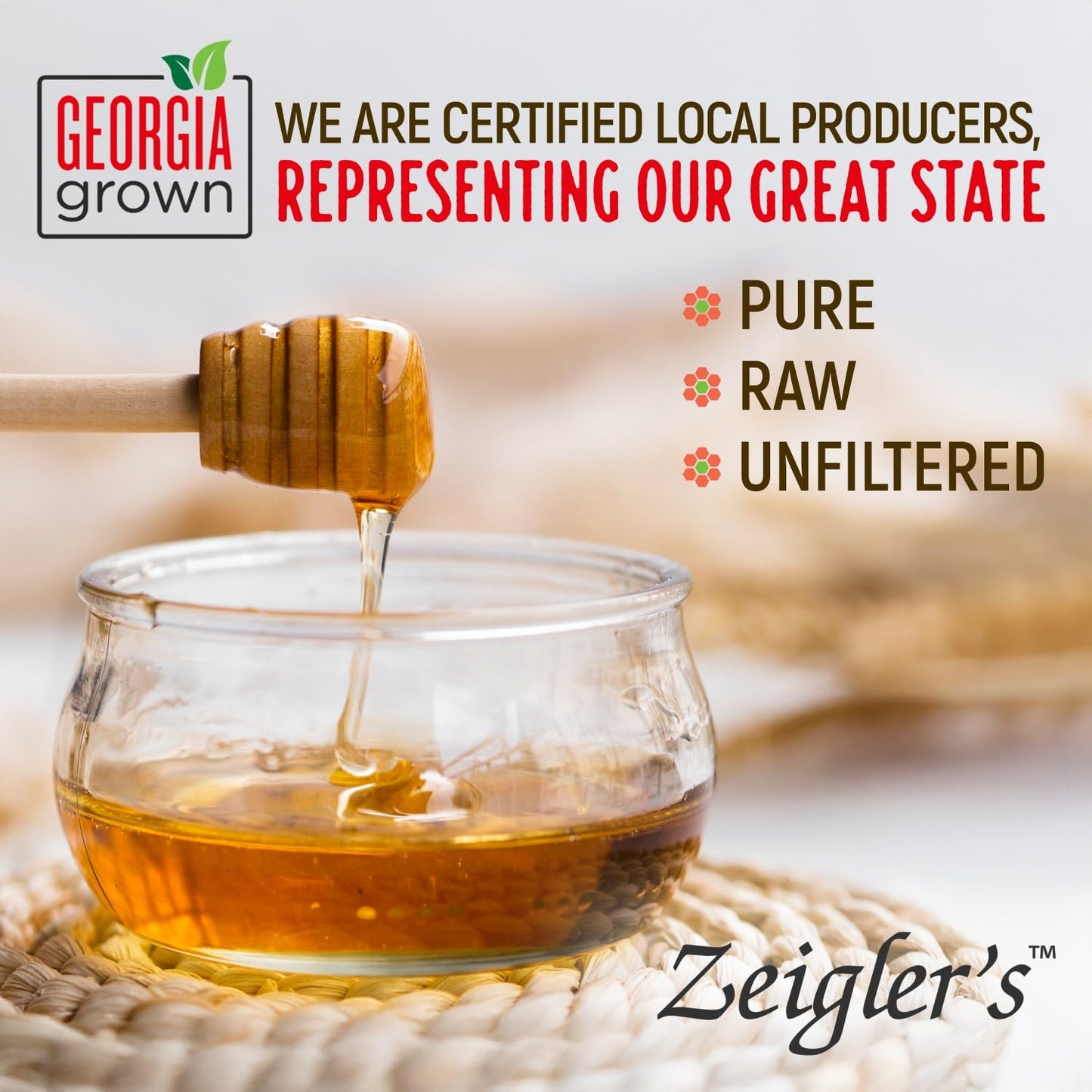 Zeiglers Wildflower Honey, 32 Oz - 100% Natural, Raw & Unfiltered, Georgia Grown Certified - Pure Southern Honey - Great for Te