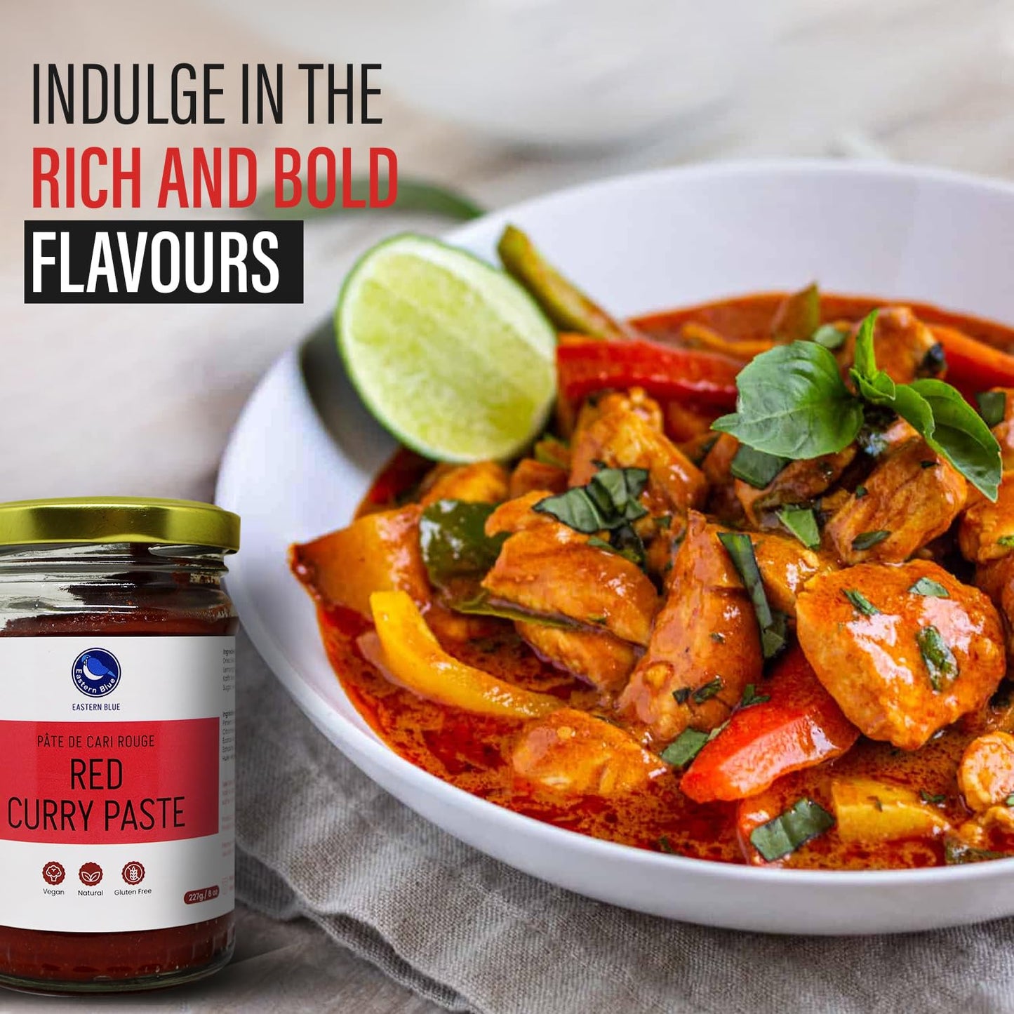 Thai Red Curry Paste 8 Oz | Vegan, Gluten Free & Nut Free | Authentic Eastern Blue Thai Curry Paste For Tasty Dishes And Curries